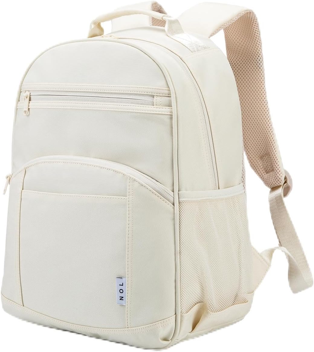 NOL Natural Organic Lifestyle Kids Backpack, School Backpacks for Teens Girls Boys, School Bookbag with Pencil Bag & Reflective Stripe for Elementary School - Cream