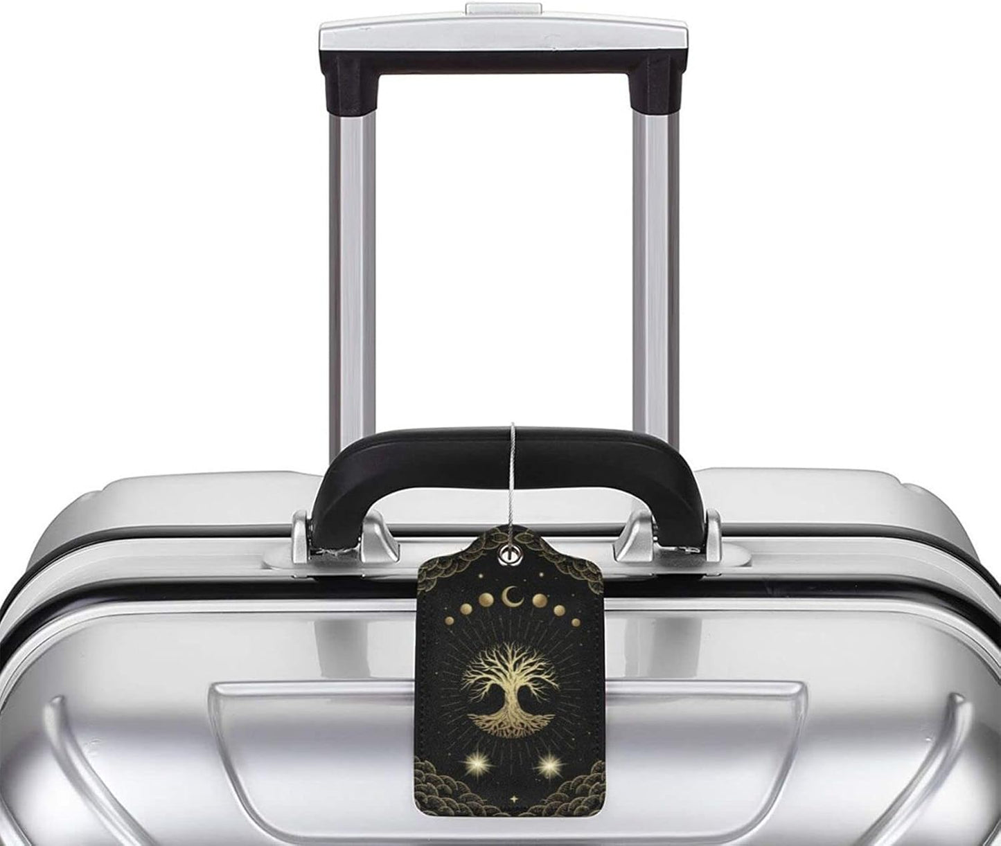 Magic Moon Tree Luggage Tags Set of 2 Leather Stainless Steel Loop Label Tag for Travel Bag Suitcase