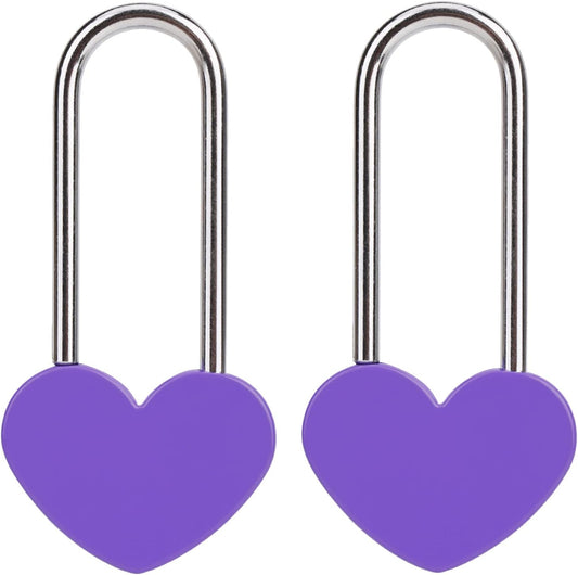 2 PCS Love Lock Heart Padlock, Purple Single Heart Wish Lock for Lovers Wedding, Valentines, Anniversary, Travel, Valentine's Day(No Key)
