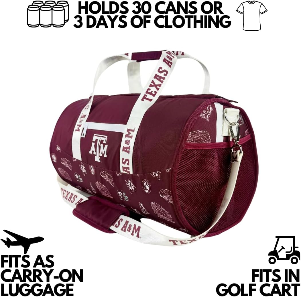 Varsity Cooler Texas. A&M University Licensed Travel Duffle & Cooler – 30 Can Leakproof Insulated backpack, Waterproof Soft Cooler, Golf, Carry-On Luggage, Gym & Outdoor – Durable Nylon Sports Bag