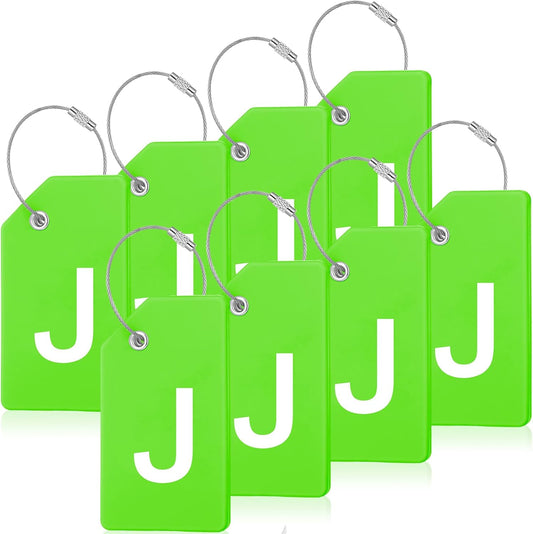 8 Pcs Initial Letter A-Z Luggage Tags Silicone Suitcase Instrument Tag with Name Card and Stainless Steel Loop(Letter J,Green)