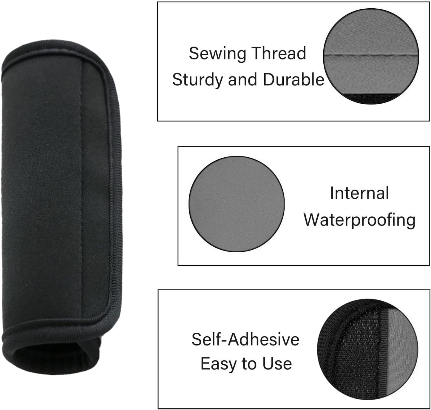 Luggage Handle Wraps, Soft Travel Bag Handle Cover, Padded Handle Grip, Suitcase Tags Identifiers for Travel Accessories, Black, 2Pcs