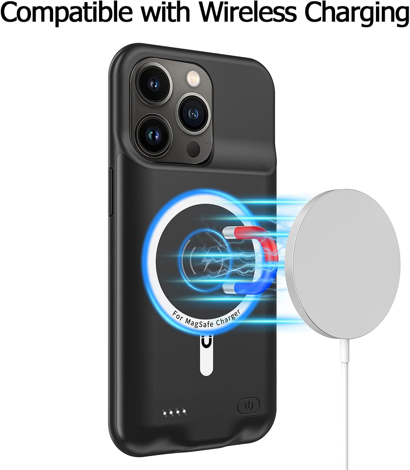 Battery Case for iPhone 13 Pro, Full Encircle 10000mAh High Capacity Rechargeable Portable Charger Case Extended Battery Pack for iPhone 13 Pro (6.1 inch) Wireless Charging Case with Carplay-Black