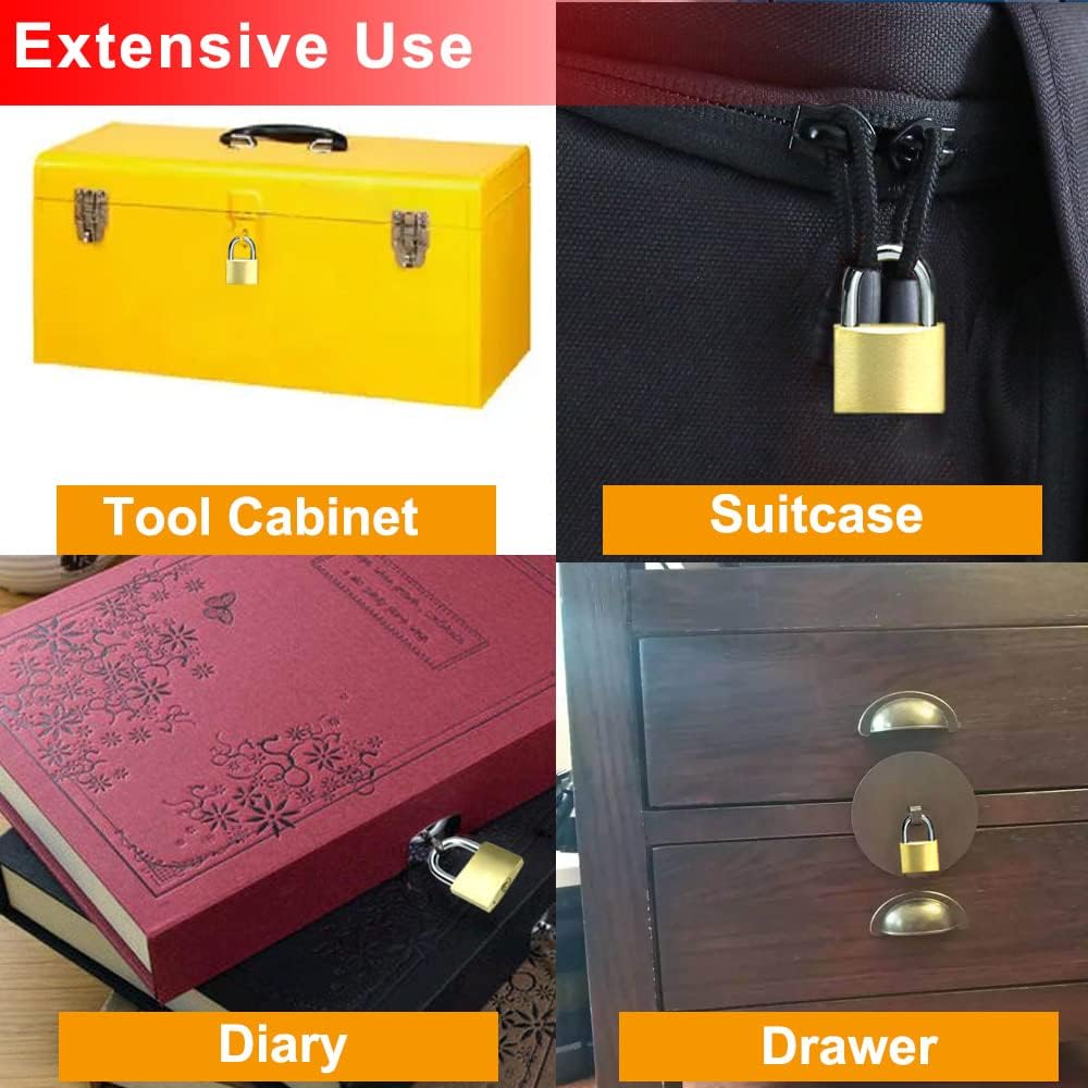 Solid Brass Padlock keyed Different Locks of 6 Pack, Solid Lock with (30mm) Wide Lock Body, Keyed Padlocks for Toolbox, Luggage,School lockers, Backpacks…
