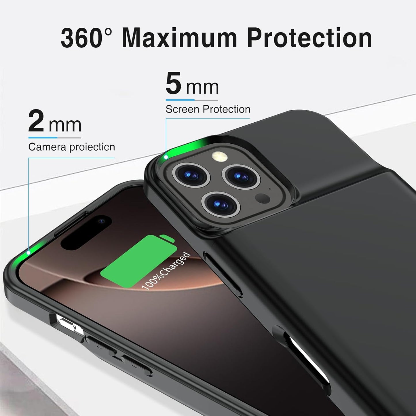 GIN FOXI Battery Case for iPhone 16 Pro Max, Charging Cases Charger 8500mAh Ultra-Slim Lightweight Battery Pack Rechargeable Anti-Fall TPU Juice Box for iPhone 16 Pro Max (6.9 inch) Black