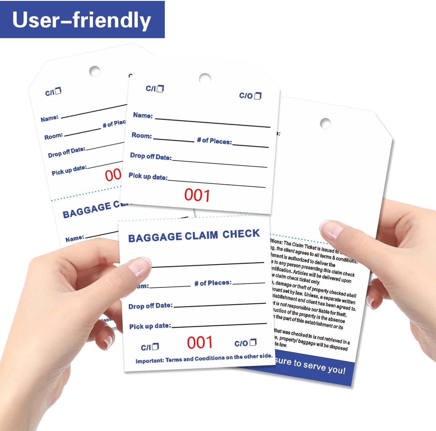 500 Baggage Claim Check Tags with Transfer Tape on Back, Hotel Luggage ID Tags Luggage Tag Bulk with White String, Baggage Identification for Hotel Suitcase Motel Bag