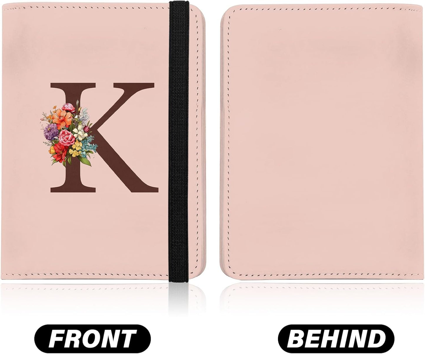 Cute Passport Holder and Holder Combo Passport Cover with Compatible Wallet Credit Card Protector RFID Blocking Women Men (Pink Initial Monogram-K)
