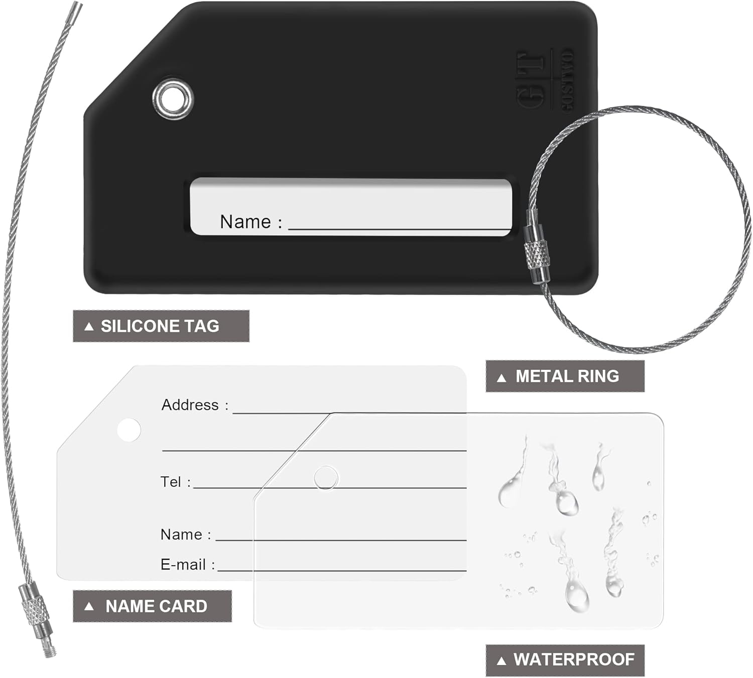 Gostwo 2 Pack Silicone Luggage Tags for Suitcases, 26 Initial Letter Baggage Labels Handbag School
