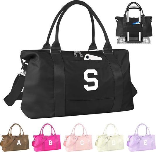 Initial Travel Duffel Bag Sports Gym Bag for Boys Teen Birthday Gifts,Black Personalized Weekender Bag Carry On Tote Bags for Men,Waterproof Overnight Luggage Bag Airplane Travel Essentials(Letter S)