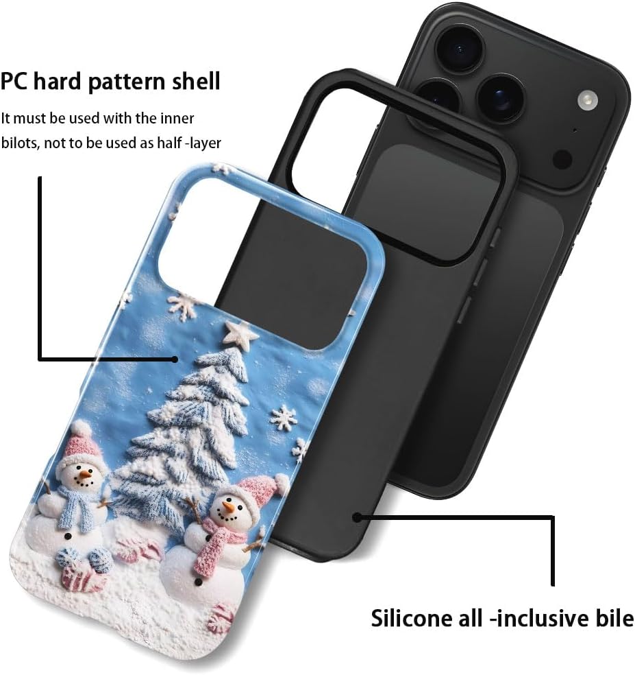 Case for iPhone 17 Pro - Slim Fit Anti-Scratch Phone Case for Girl Women - Snowman Winter Christmas Tree (Glossy)
