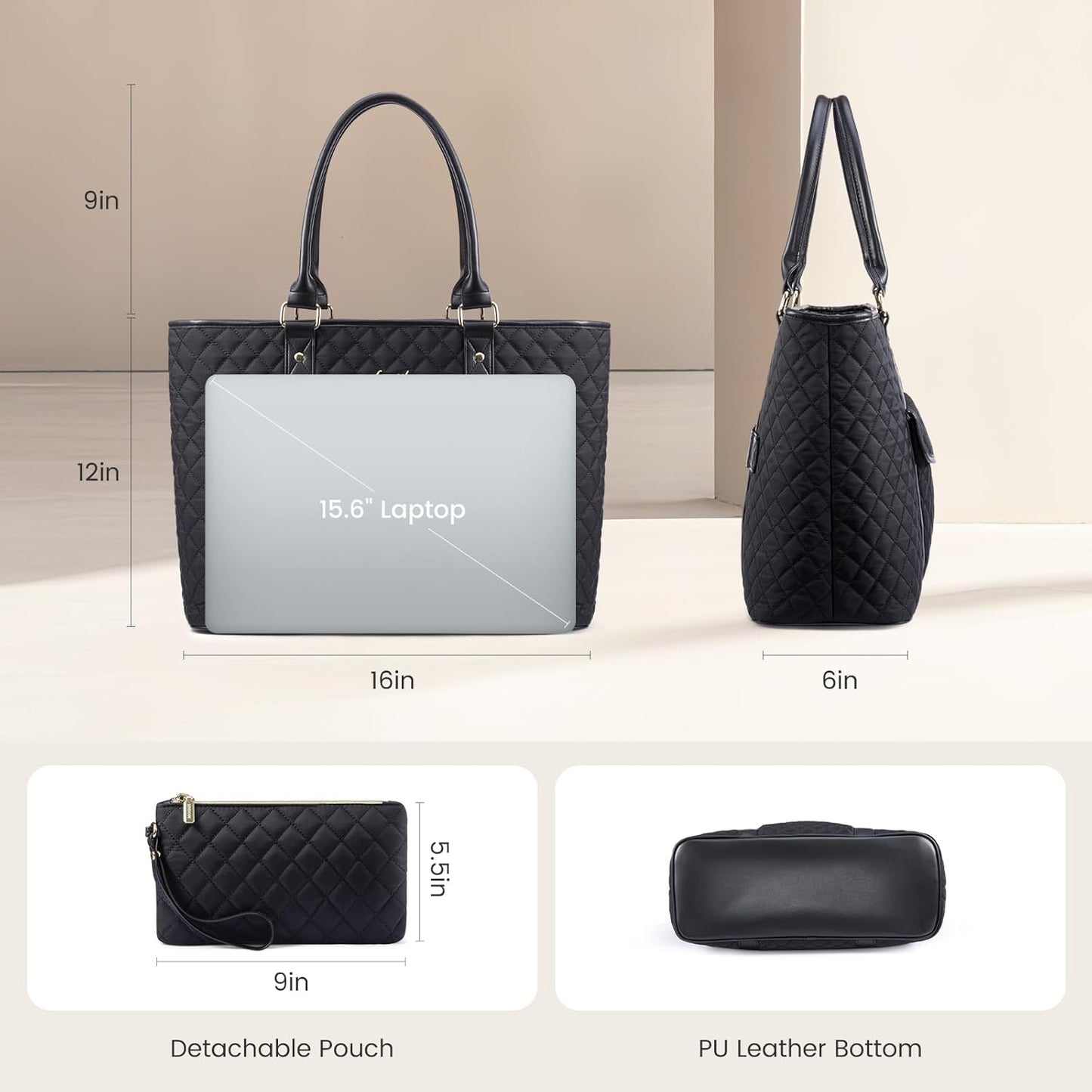 LOVEVOOK Laptop Tote Bag for Women 15.6 Inch,Waterproof Computer Bag for Laptop for Womens,Quilted Travel Work Tote Bags for Women,Stylish Laptop Bag Purse with Luggage Sleeve for Teacher,Nurse,Office