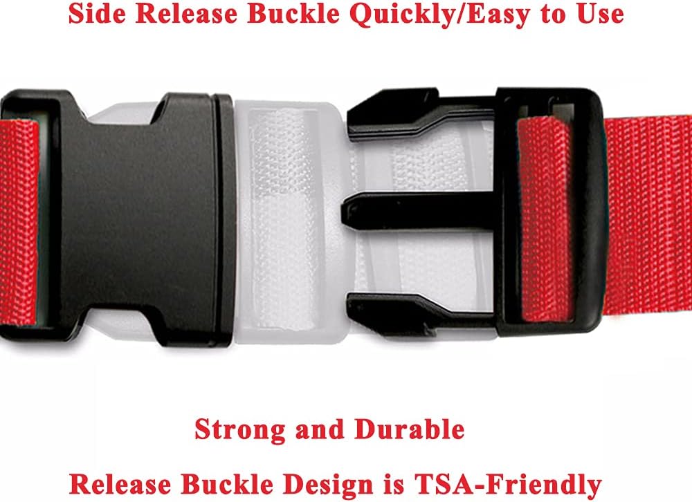 2 Pack Suitcase Belts, Adjustable Luggage Straps, Bright Colors Travel Packing Straps with Quick Release Buckle (Red)