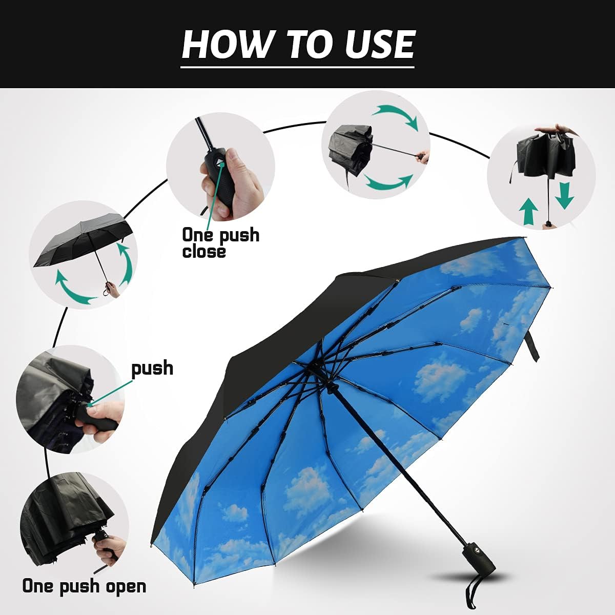 LLanxiry Compact Travel Umbrella, Windproof UV Protection Mini Folding Umbrellas for Rain Small