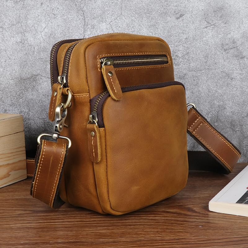 Versatile Cowhide Small Messenger Bag for Men - Convertible Shoulder Satchel & Waist Fanny Pack with Phone Pouch