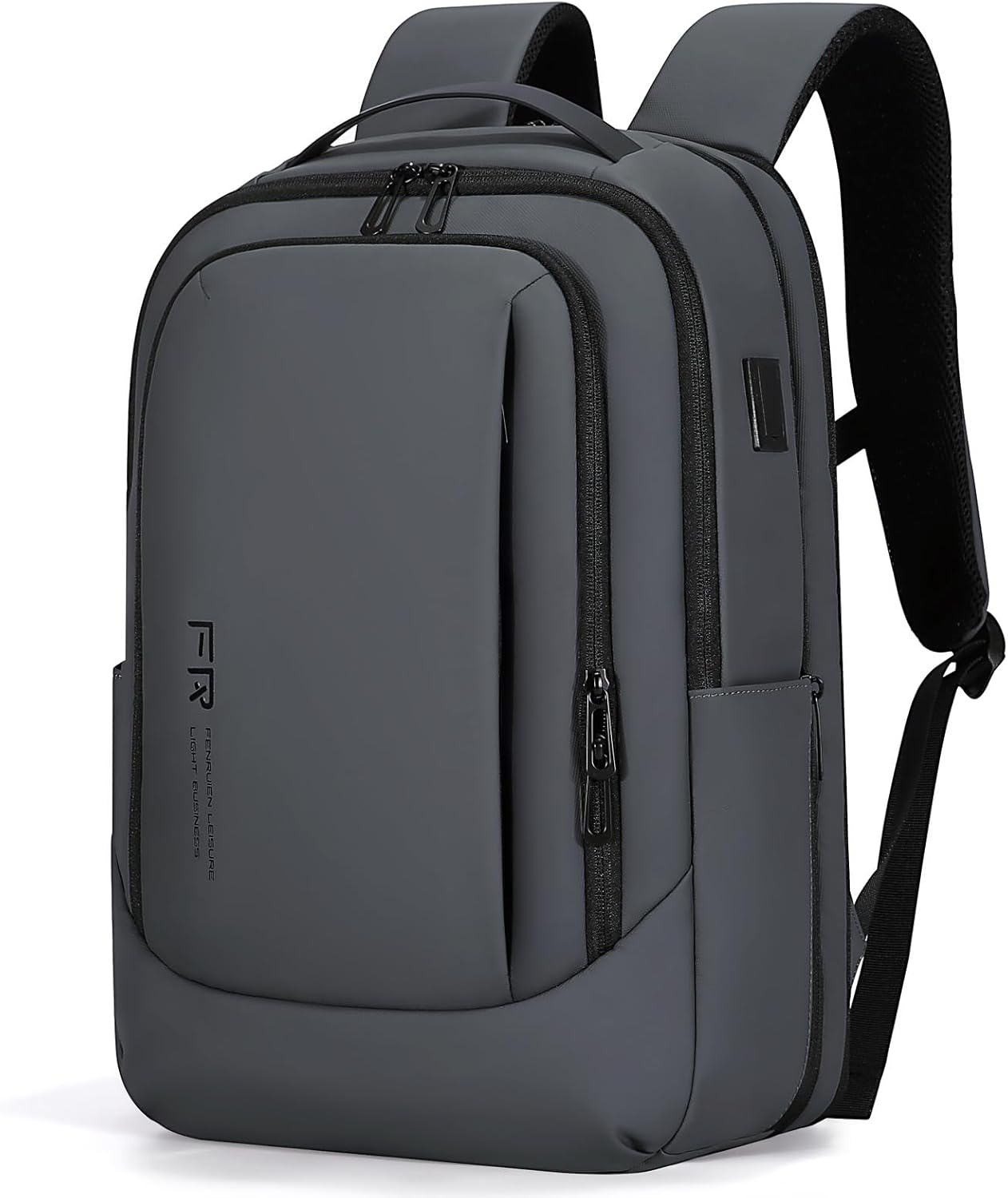 FENRUIEN Business Travel Backpack, Expandable Computer Backpack with USB Port, Gray Laptop Backpack 15.6 Inch for College/Work
