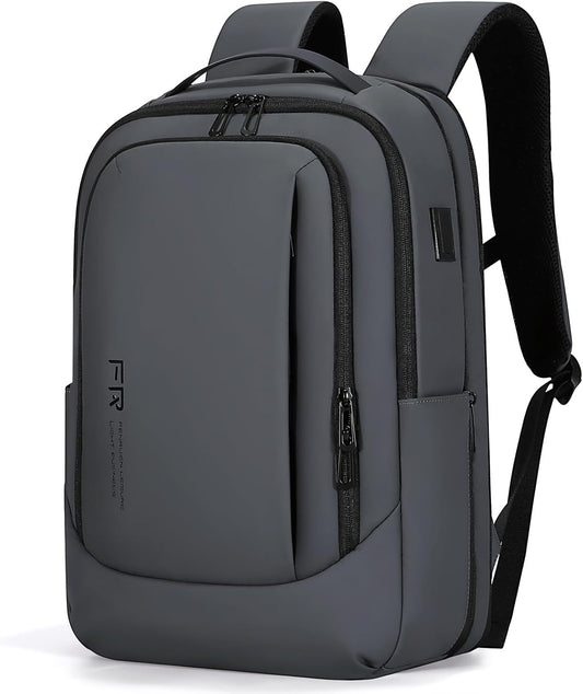 FENRUIEN Business Travel Backpack, Expandable Computer Backpack with USB Port, Gray Laptop Backpack 15.6 Inch for College/Work