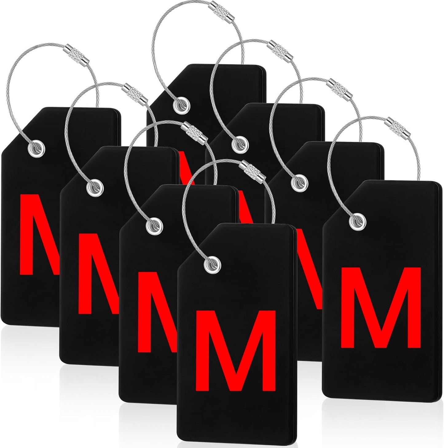 8 Pcs Initial Letter A-Z Luggage Tags Silicone Suitcase Instrument Tag with Name Card and Stainless Steel Loop(Letter M,Red, Black)