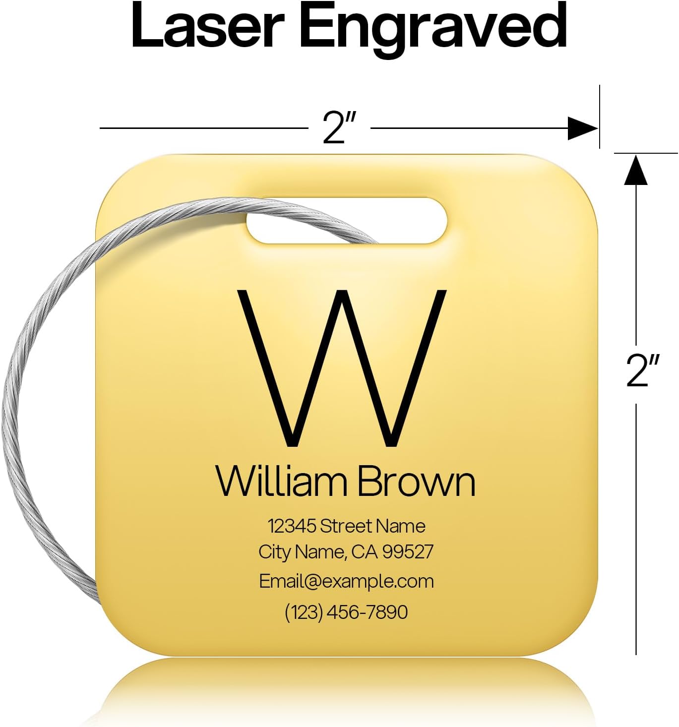 Initial Personalized Luggage Tags for Suitcases - Laser Engraved Stainless Steel Custom Name ID Tag for Backpack and Bag Kids, Women - Metal Baggage Tags Travel Essentials Accessories(Square-Gold)