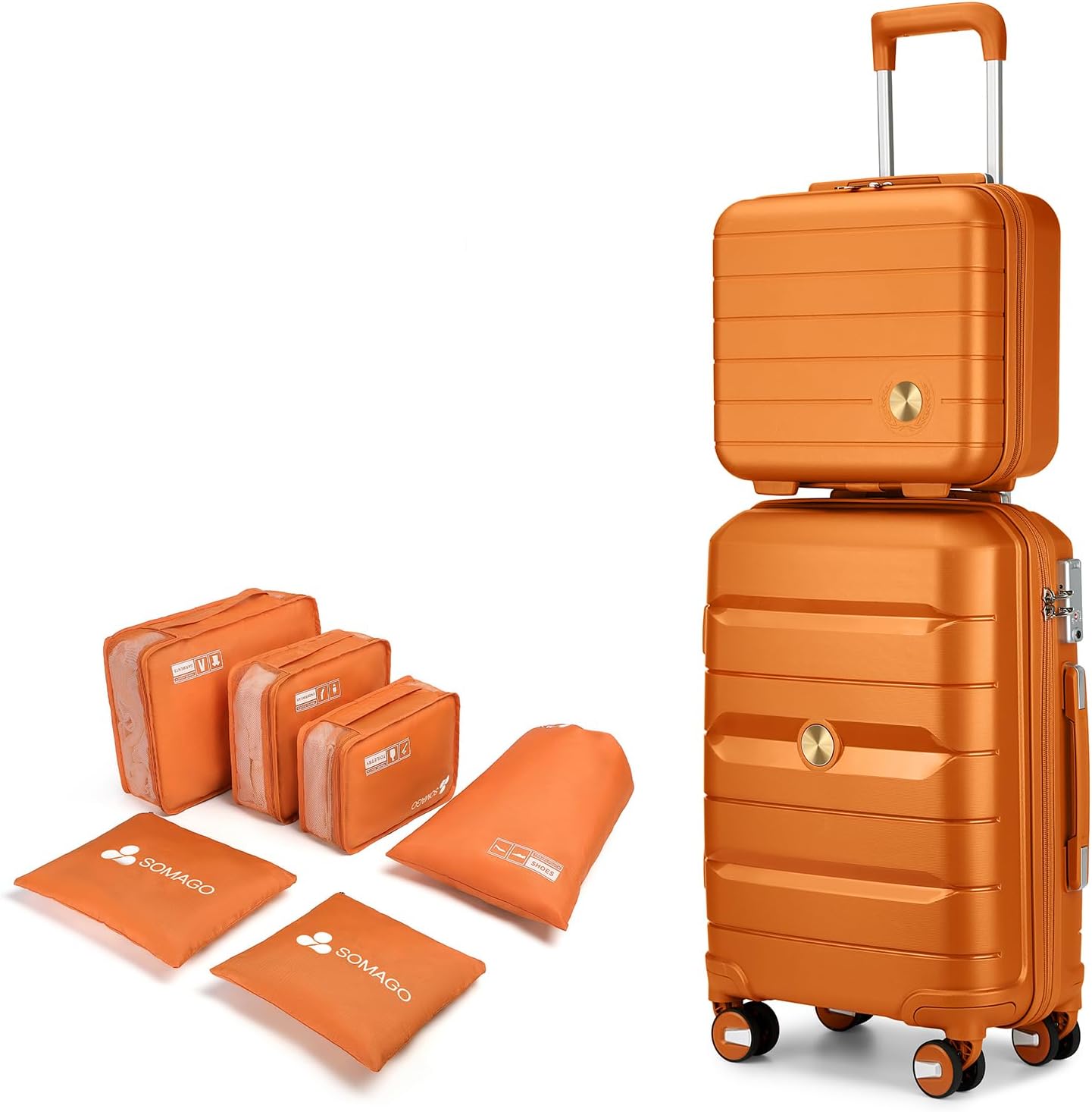 Somago 20 Inch Carry On Luggage Sets Hardside Suitcase with Double Spinner Wheels and TSA Lock YKK Zipper (Sunset Orange,14/20)