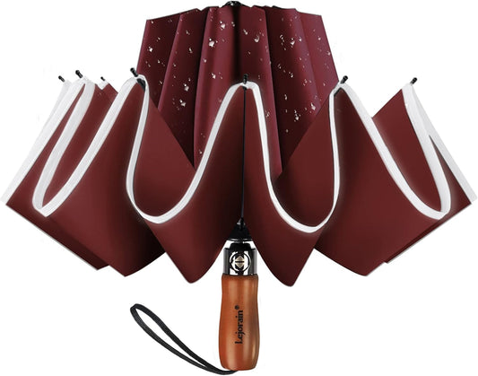 Lejorain Golf Large Inverted Umbrella - Black Big Windproof Heavy Duty Upside Down 46/50/54 Inch Compact Reverse Car Automatic Folding Reflective Umbrella