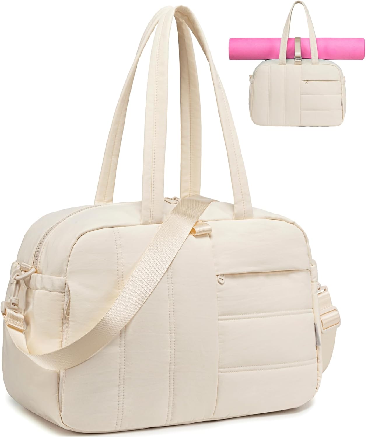 CAMTOP Gym Bag for Women with Yoga Mat Holder,16 Inches Quilted Duffle Bag for Travel Tote with