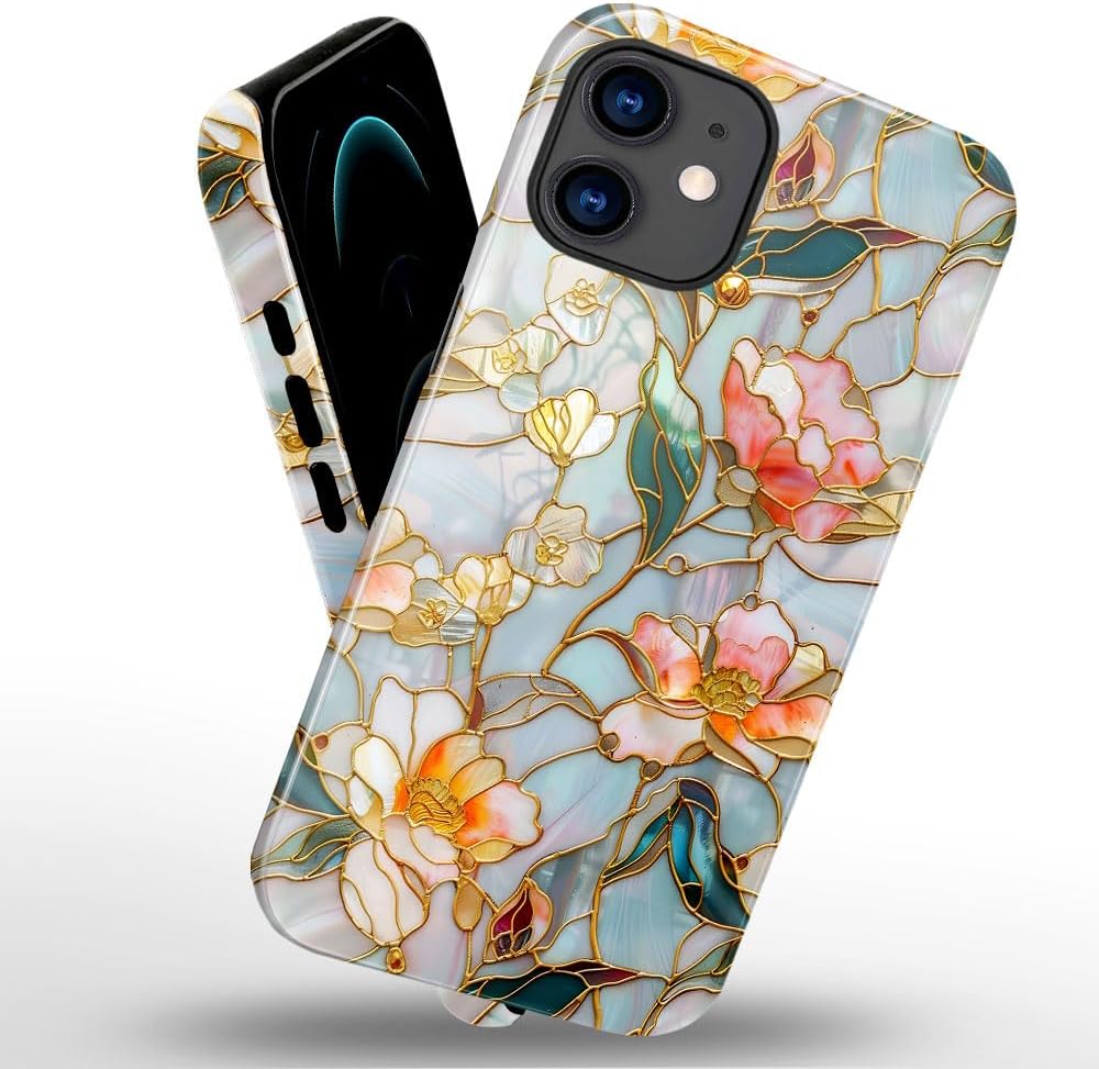 Case for iPhone 11 - Slim Fit Anti-Scratch Phone Case for Girl Women - Stained Glass Aesthetic Flowers (Glossy)