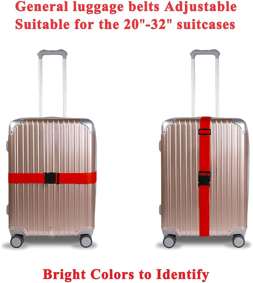 2 Pack Suitcase Belts, Adjustable Luggage Straps, Bright Colors Travel Packing Straps with Quick Release Buckle (Red)