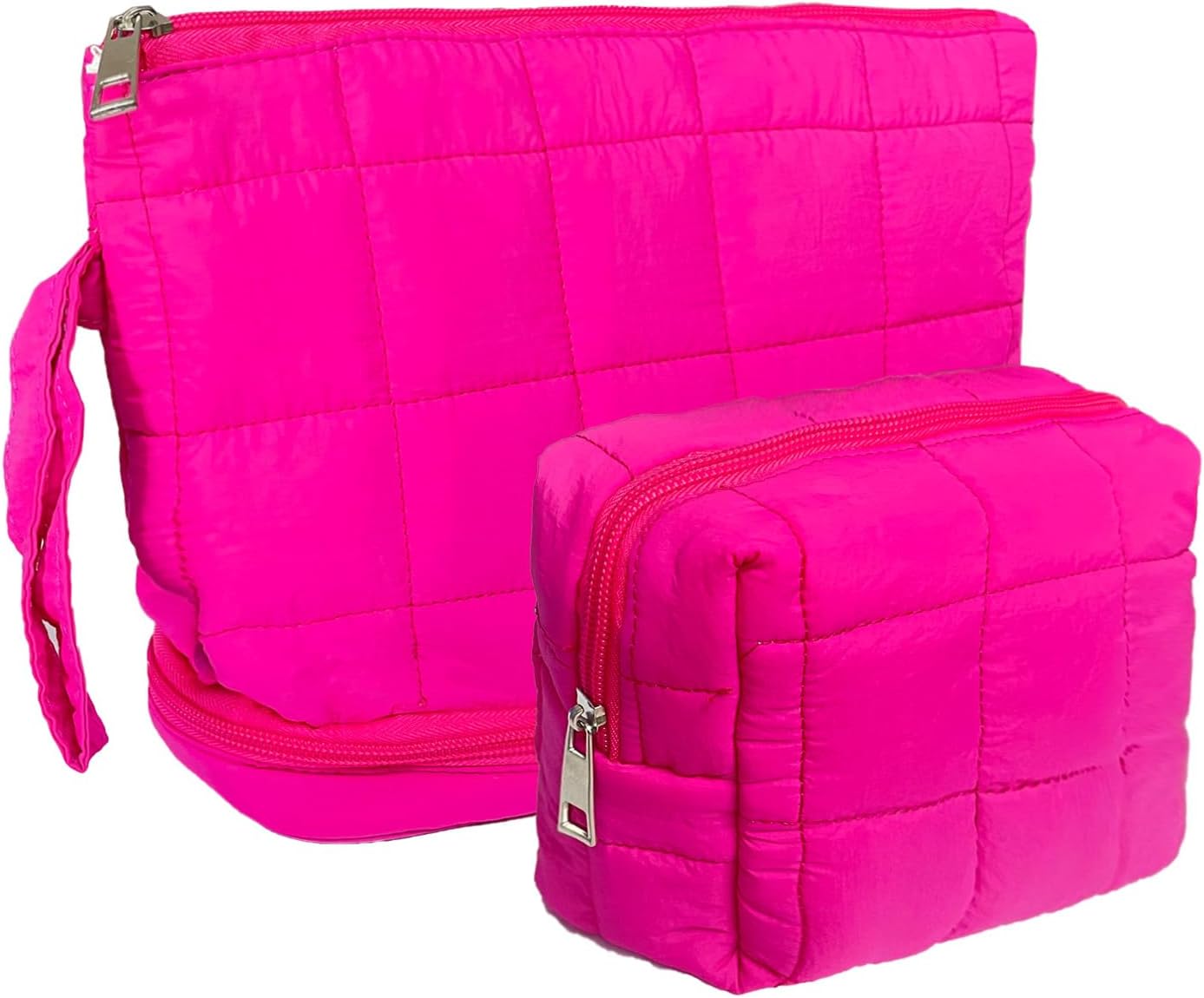 Rose Red Puffy Puffer Makeup Bag for Purse Small Makeup Pouch Quilted Cosmetic Bag Cute Cotton Toiletry Pouch Bag for Women