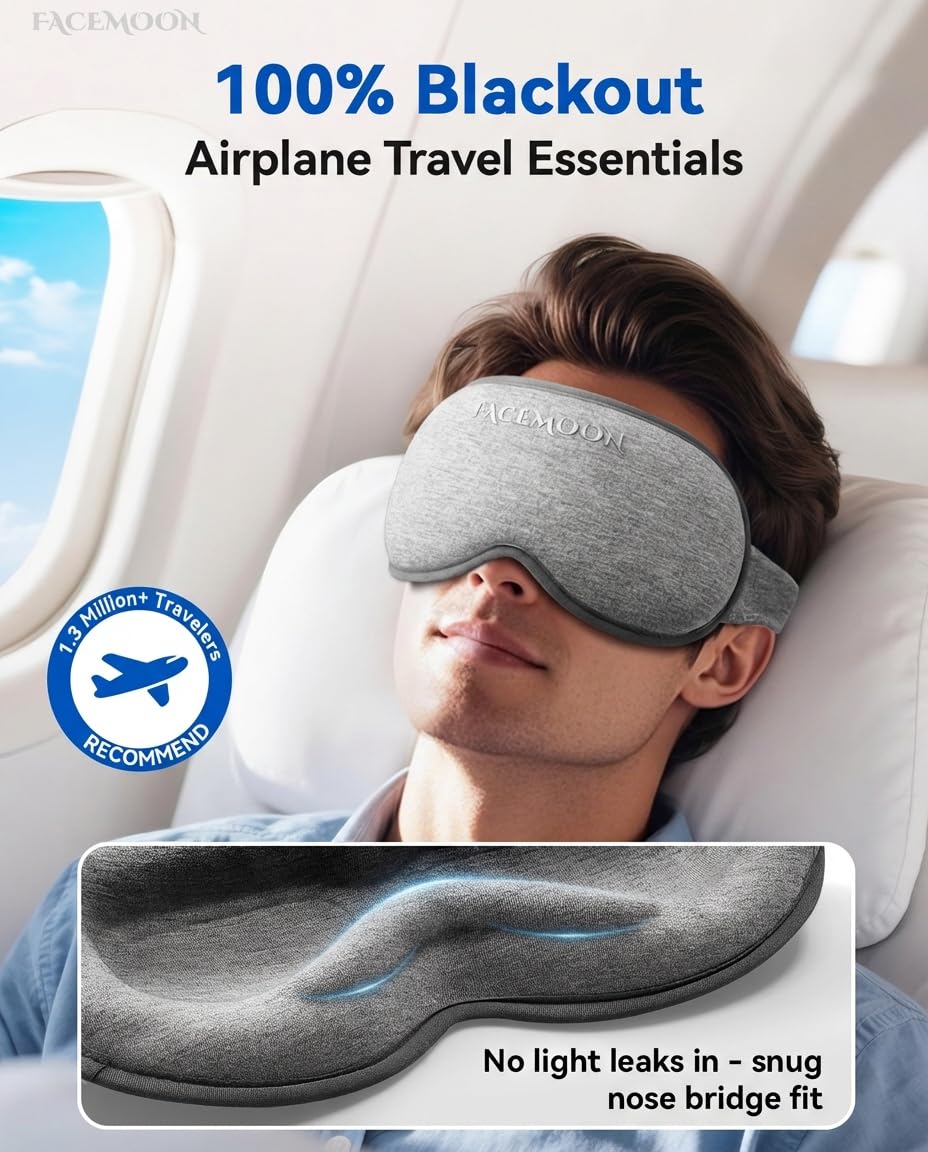 FACEMOON 3D Blackout Weighted Eye Mask for Sleep, Airplane Travel Essential