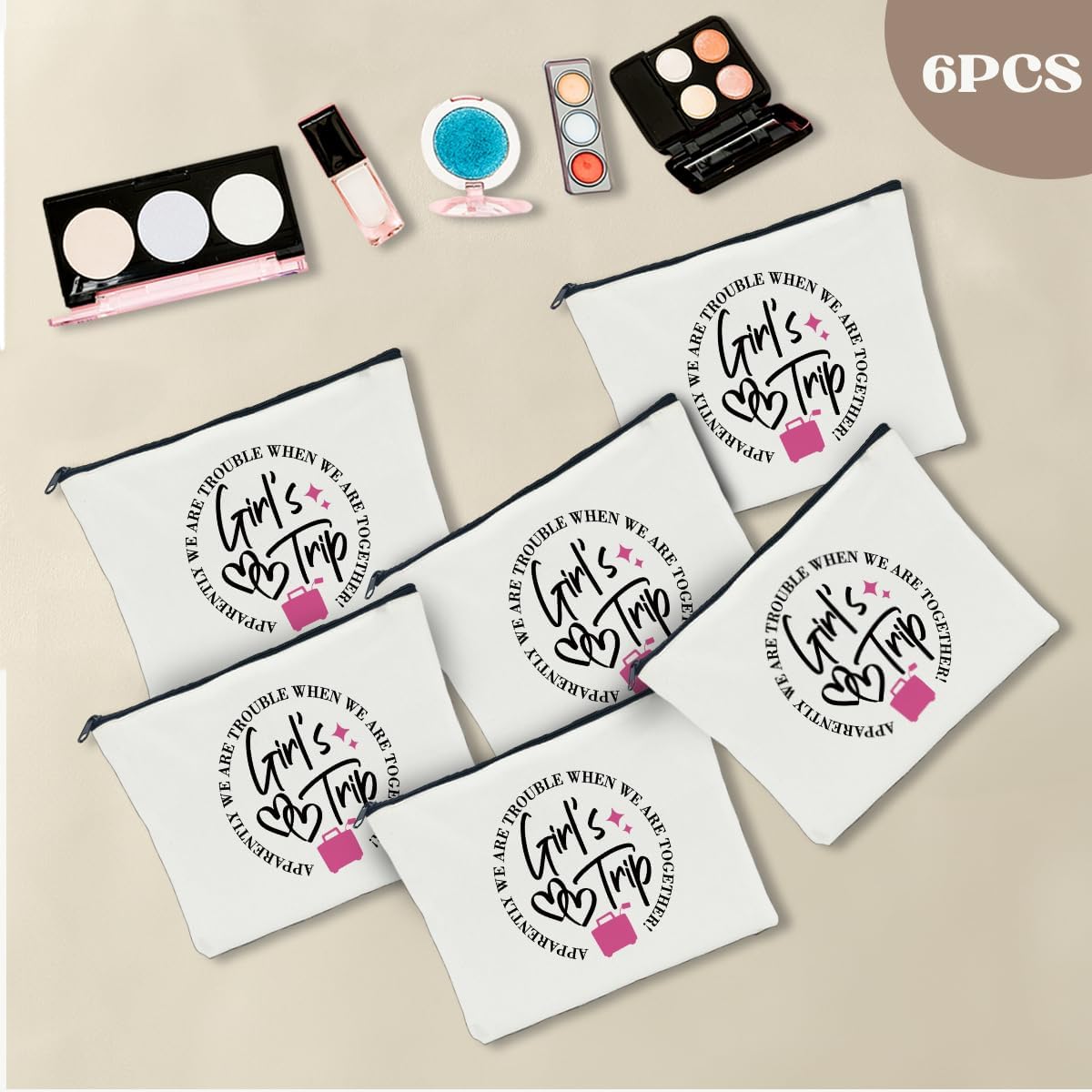6 Pcs Girls Weekend Gifts for Women Girls Trip Gifts Favors Makeup Bag Cosmetic Bag Bestie Gifts Weekend Bag Coin Purse for Female Lady Girl Daughter Coworker Travel Vacation Christmas Birthday