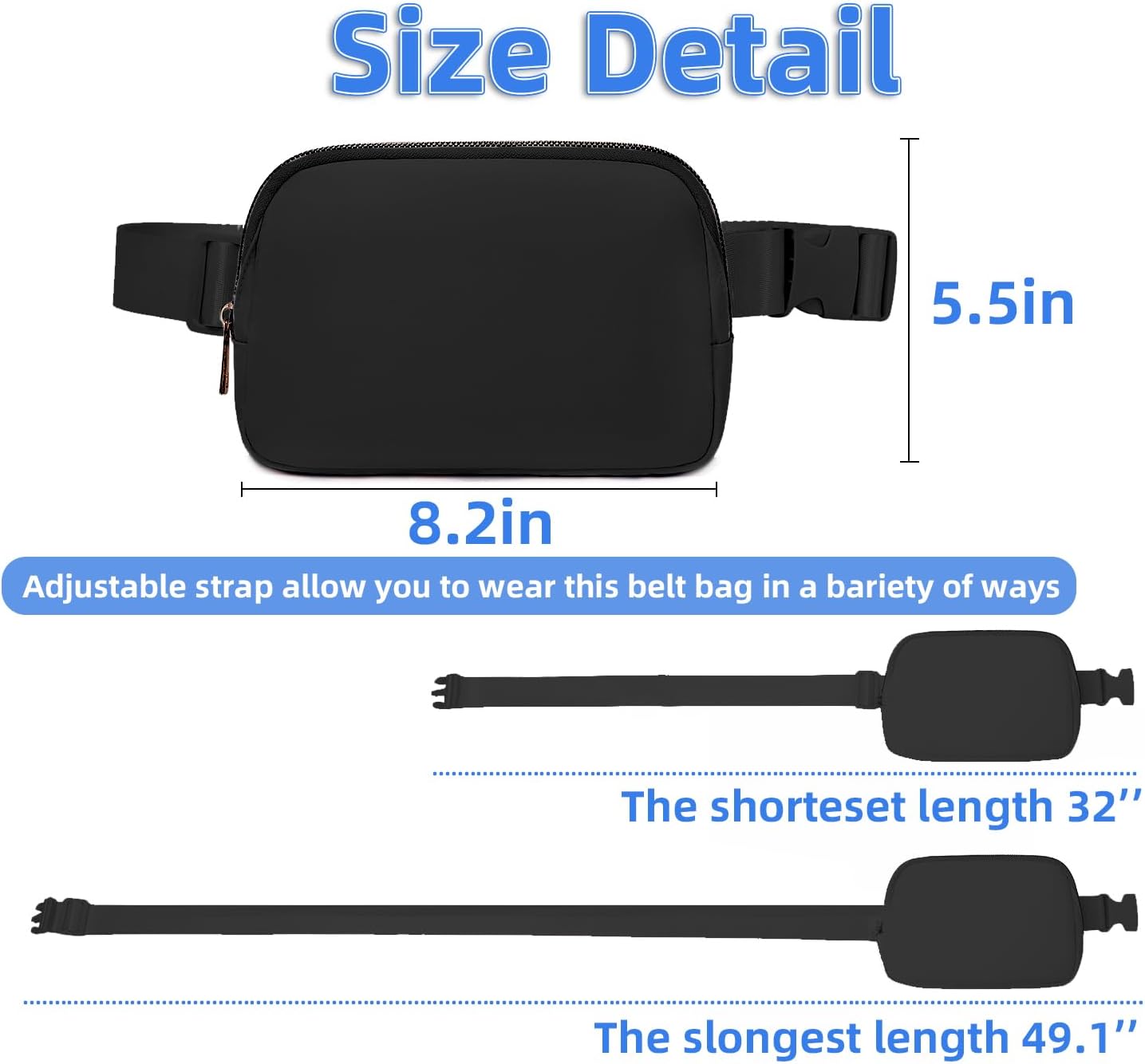 Belt Bag for Women, Cross Body Fanny Pack Fashion Waist Packs Everywhere Belt Bag with Adjustable Strap Gifts for Teen Girls Women Men (Black)