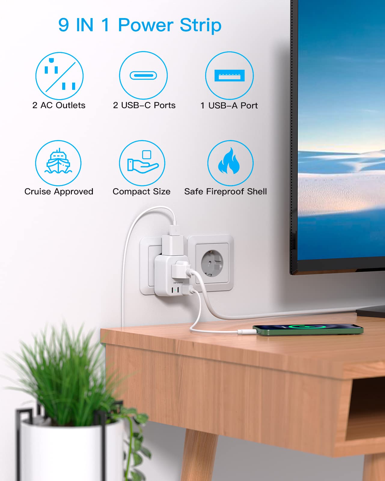 European Travel Plug Adapter, International Power Adapter, US to Europe