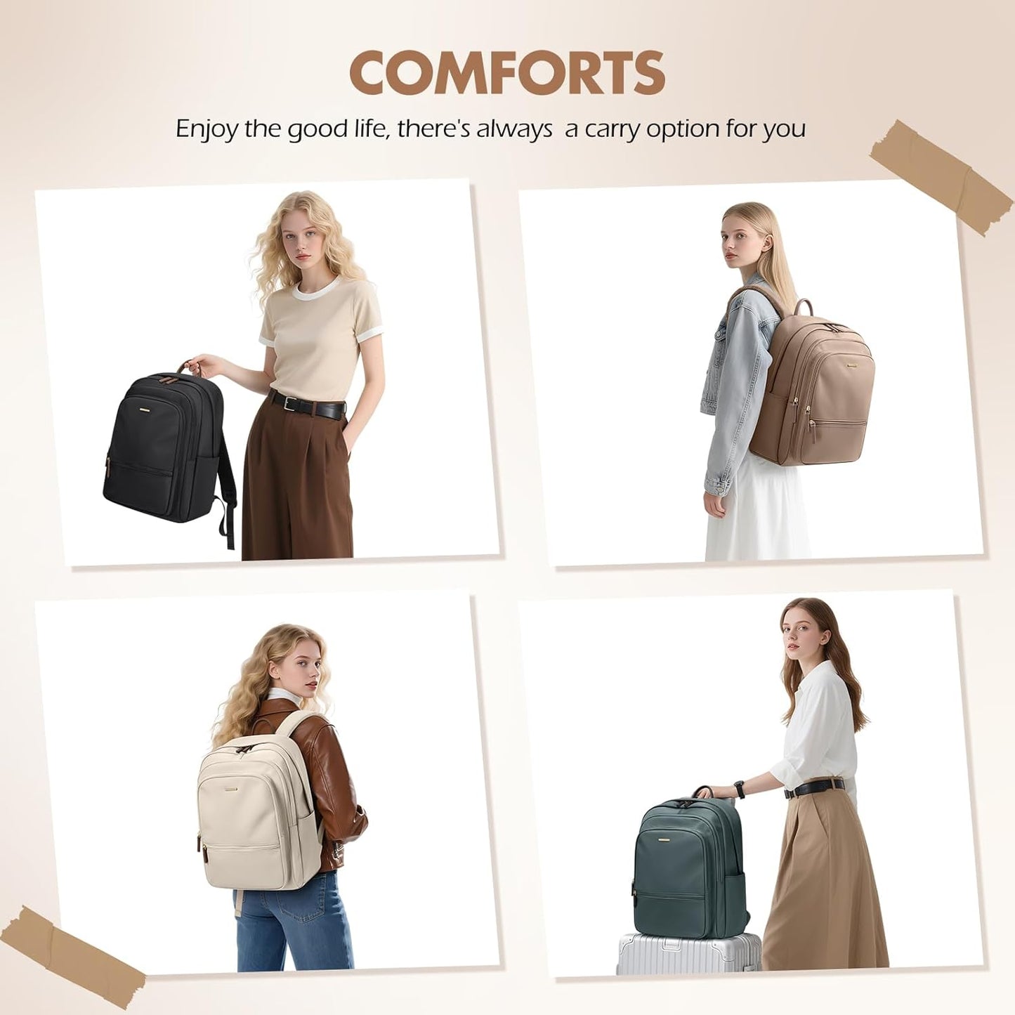 GOLF SUPAGS Backpack for Women Work College Travel Laptop Backpacks Multi-Functional Casual Daypack Teacher Nurse Everyday Bags Fits 15.6 Inch Notebook (Champagne)
