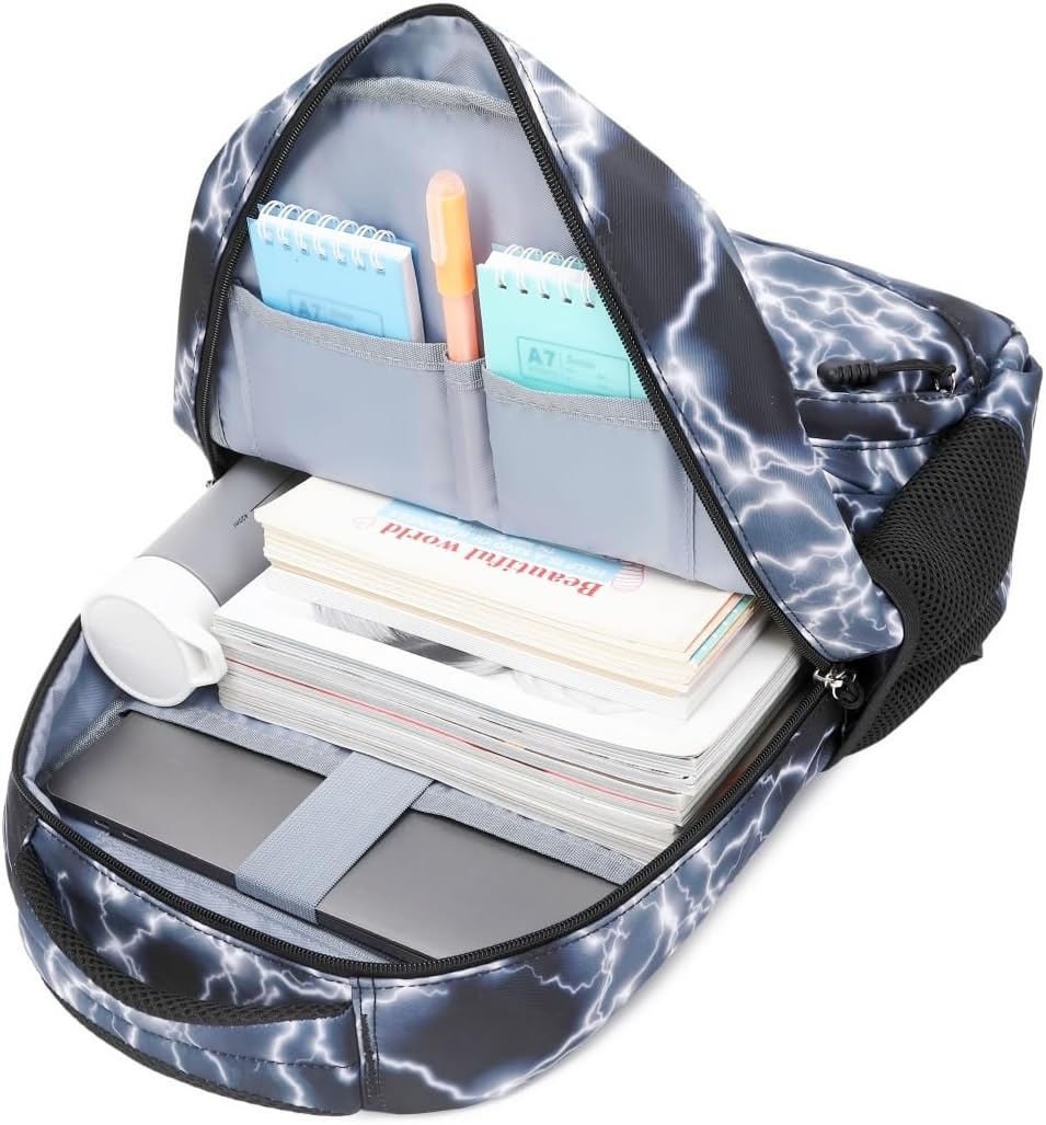 Boys Backpack for Elementary Kids Bookbag Middle School Bags Heavy Duty Soccer Laptop Durable Waterproof 18 In (6-Black Lightning)