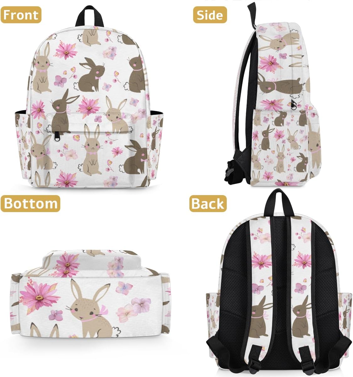 Easter Bunny Kids Backpack for Boys Girls Rabbit Flower Preschool Toddler Backpack Kindergarten Nursery Bookbag Travel Children Lightweight School Bag
