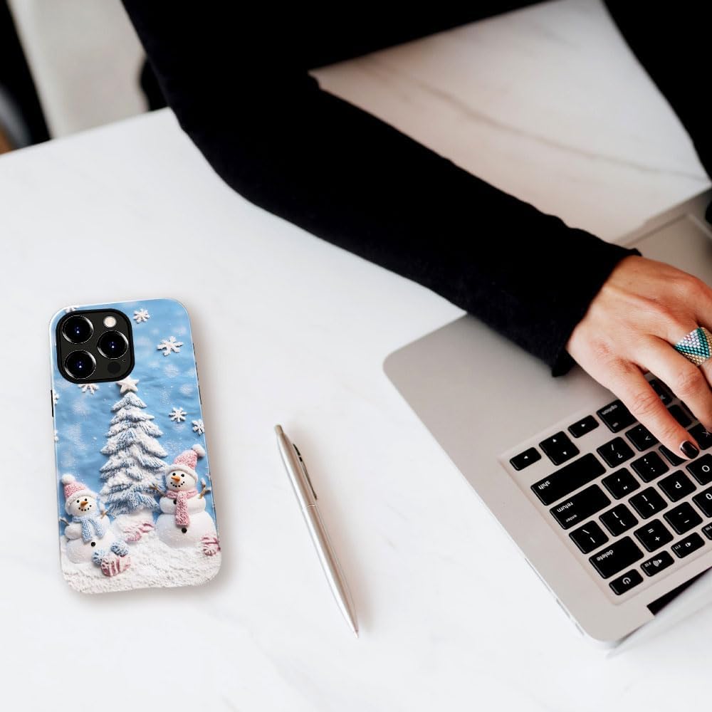 Case for iPhone 15 Pro - Slim Fit Anti-Scratch Phone Case for Girl Women - Snowman Winter Christmas Tree (Glossy)