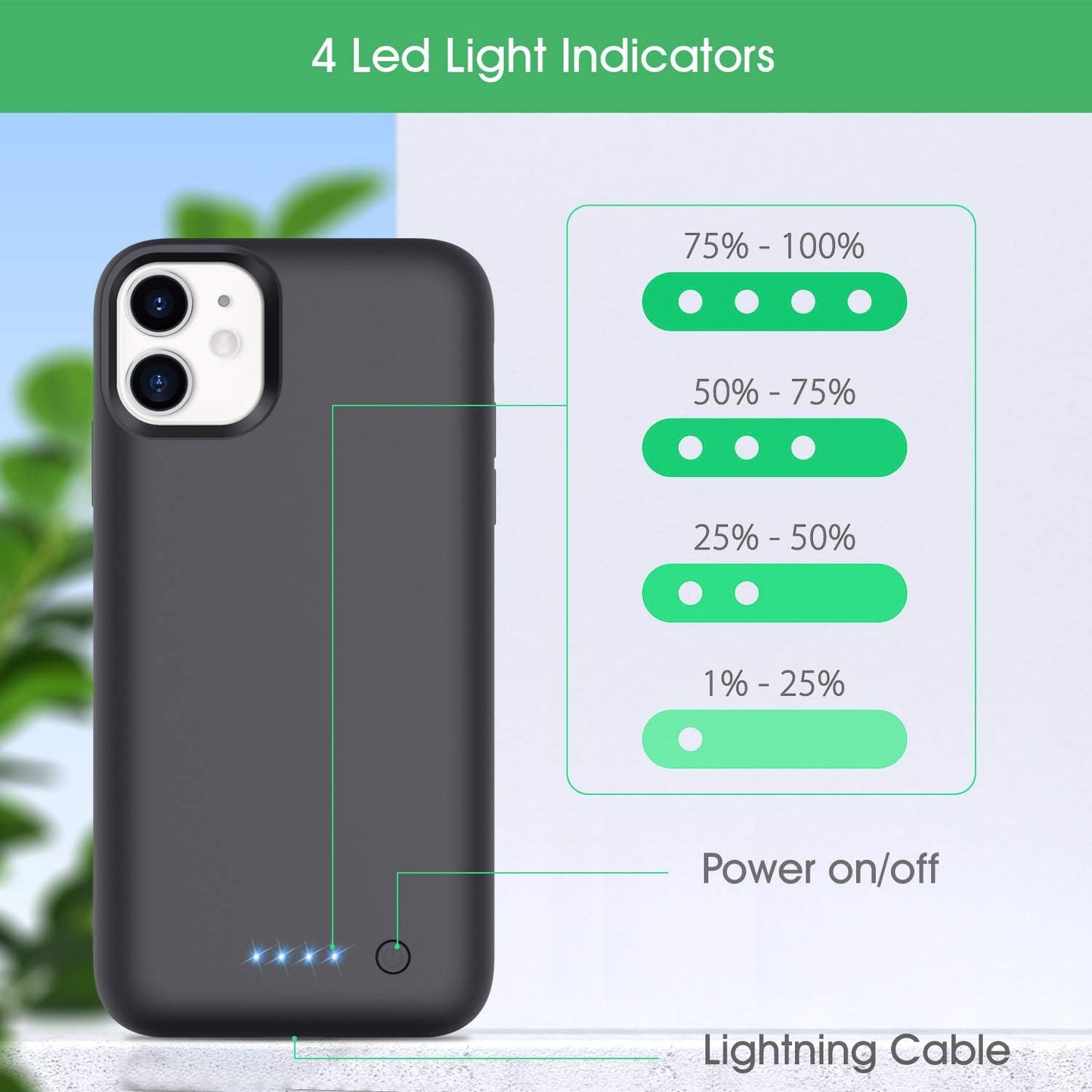 Feob Battery Case for iPhone 11,[2025 Upgraded] 6800 mAh Ultra-Slim Portable Extended Charger Cover for iPhone 11 Charging Case (6.1 Inch)-Black