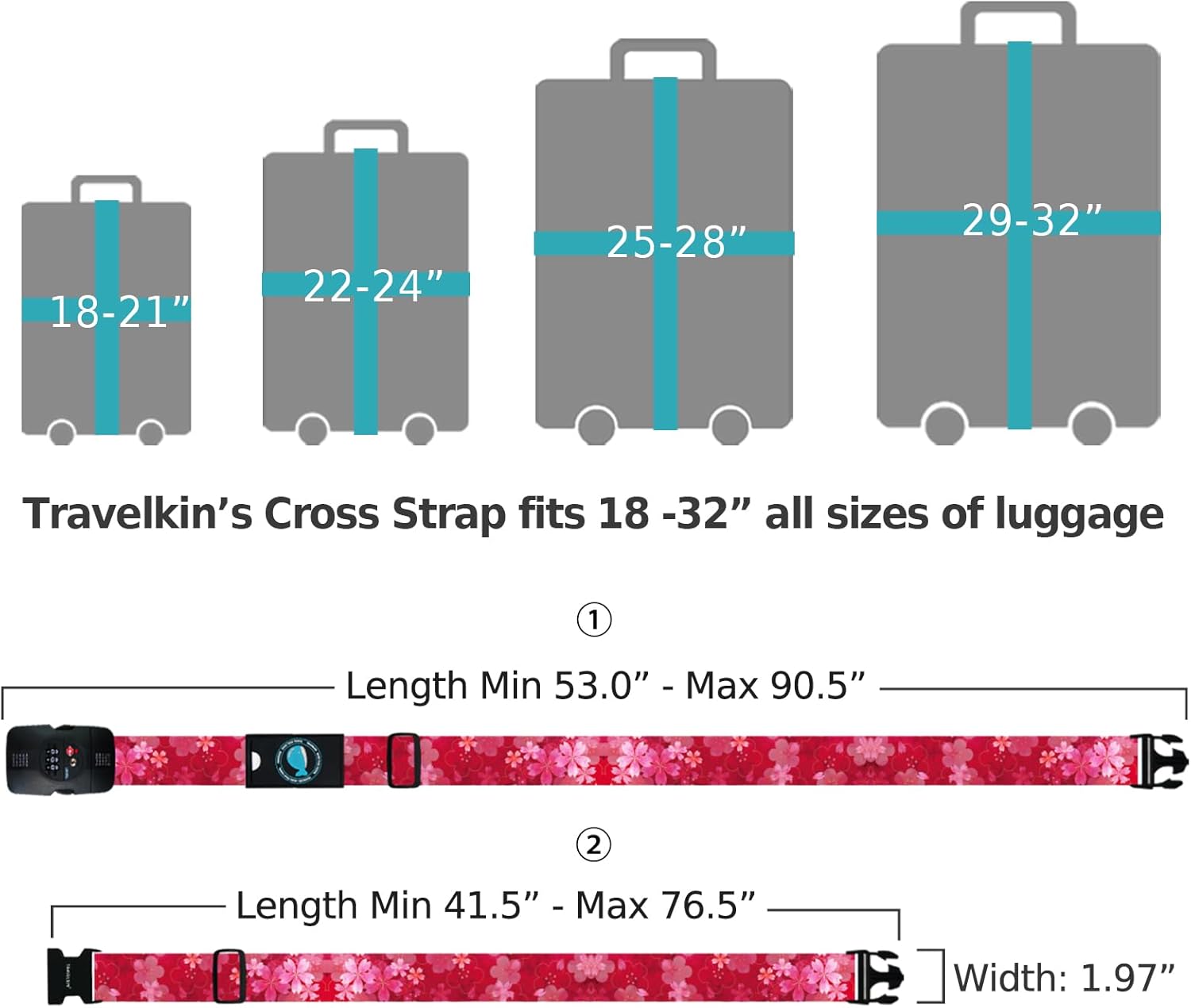 Travelkin Luggage Straps TSA Approved - Adjustable Cross Suitcase Straps with TSA Lock, Reinforced