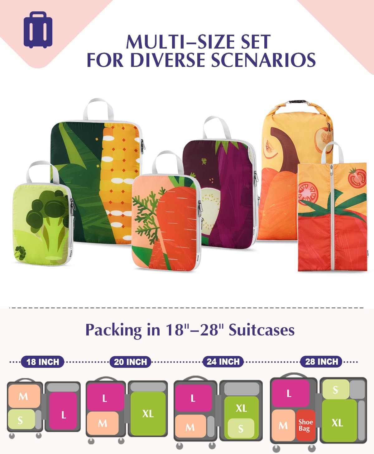 Gonex Compression Packing Cubes, 6pcs Expandable Storage Travel Luggage Bags Organizers with Shoe Bag Laundry Bag, Travel Cubes for Suitcase Carry On (Vegetable)