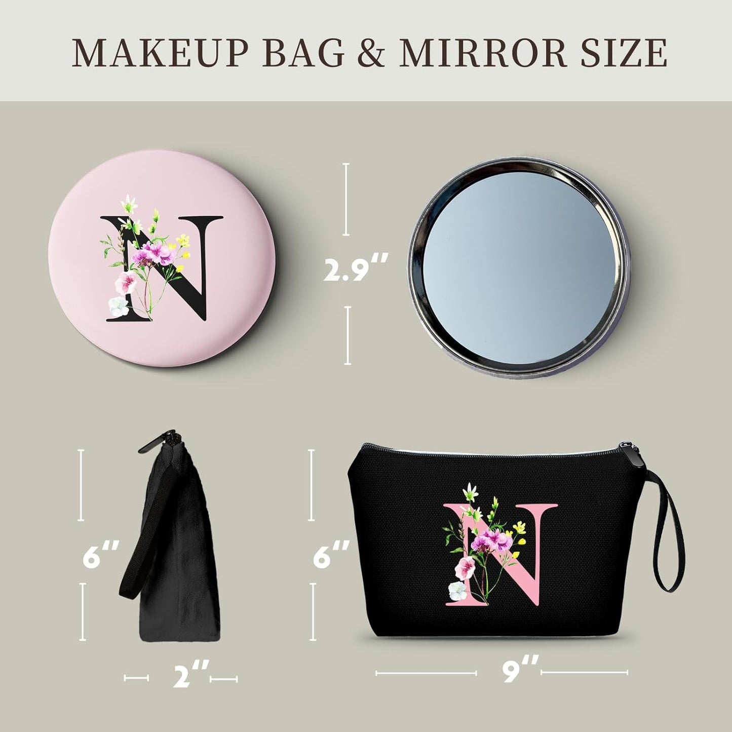 SEAMOON Bride to be Birthday Womens Unique Initial Monogram Gifts for Women Mom Personalized Travel Makeup Cosmetic Bag with Mirror Valentines Mothers Day Christmas Graduation N