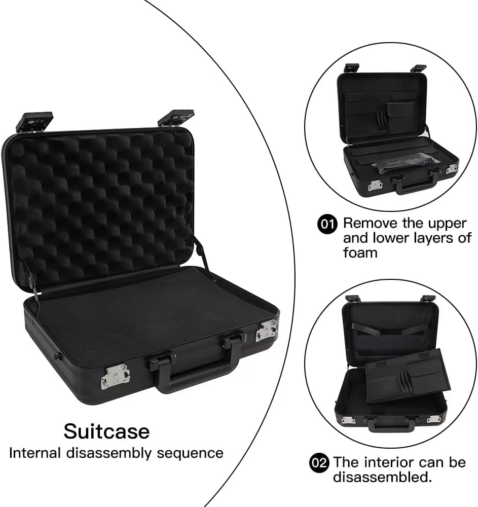 Metal Briefcase with Removable Shoulder Strap 14 Inch Laptop Brief Case Business Case Lawyer Briefcases