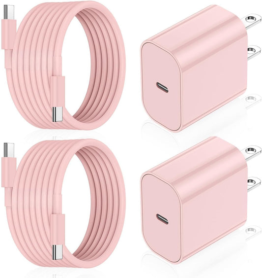 iPhone 17 16 15 Fast Charger Block and 10ft USB C to C Cable Cord Long for Apple iPhone 17 Pro Max/17 Air/16e/16 Plus/15/iPad Mini/Samsung,Type C Wall Charging Power Adapter Plug Cube Brick-Pink