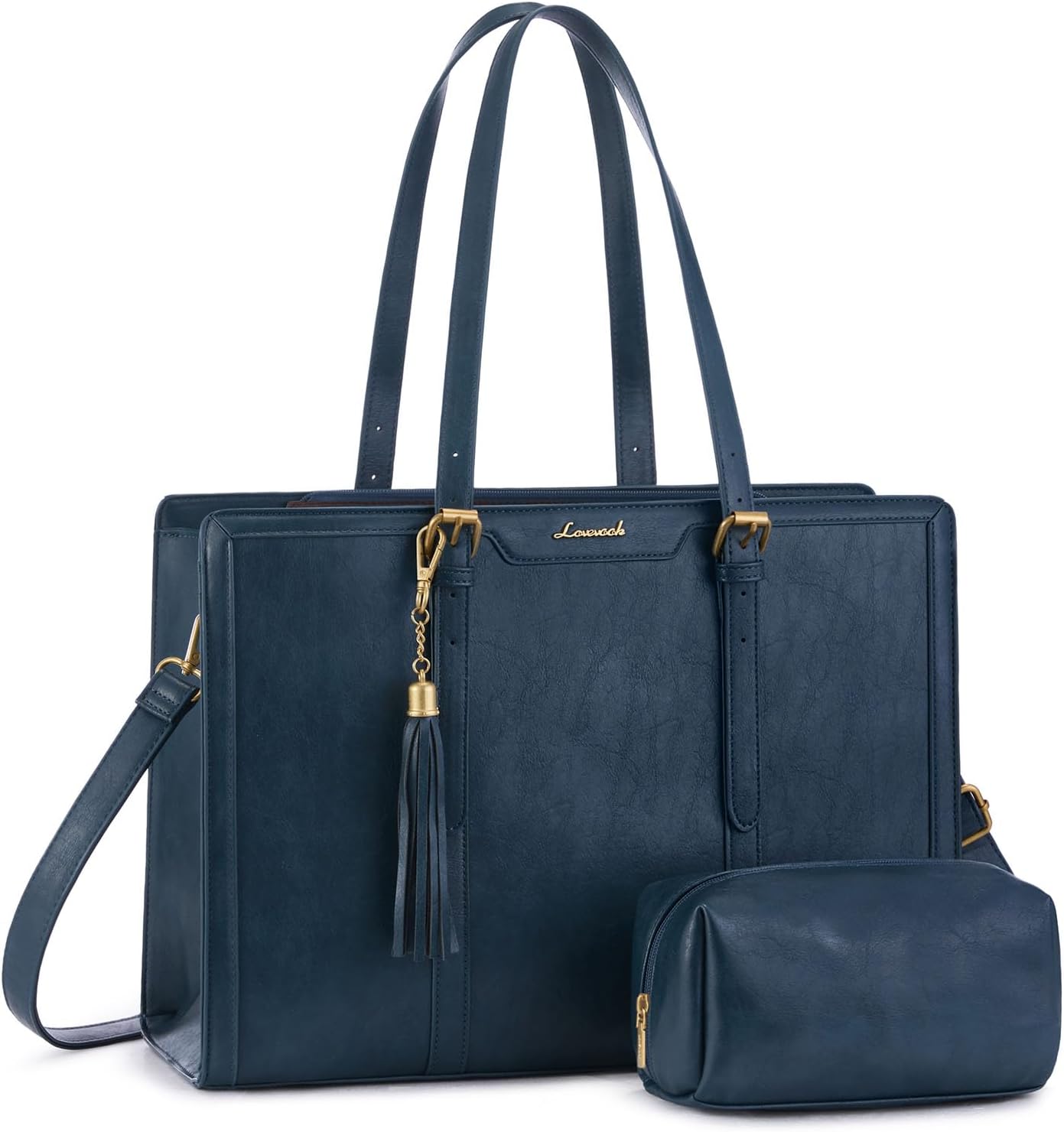 LOVEVOOK Laptop Bag for Women Vintage Leather Work Tote 15.6 inch Large Capacity Computer bag with Clutch Purse for Office, Travel, Casual