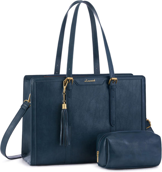 LOVEVOOK Laptop Bag for Women Vintage Leather Work Tote 15.6 inch Large Capacity Computer bag with Clutch Purse for Office, Travel, Casual