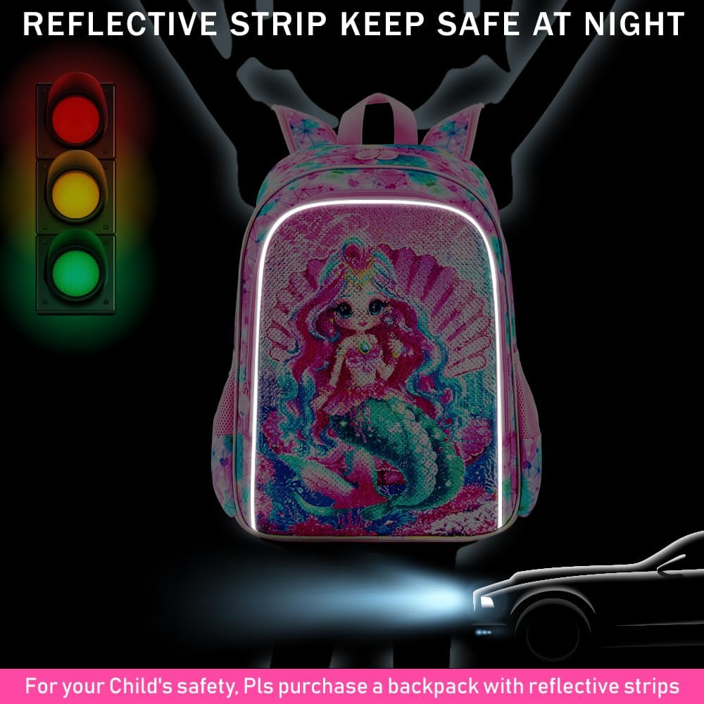3PCS Kids Backpacks for Girls, 16" Little Kid Preschool School Bookbag and Lunch Box - Unicorn/Mermaid/Flamingo