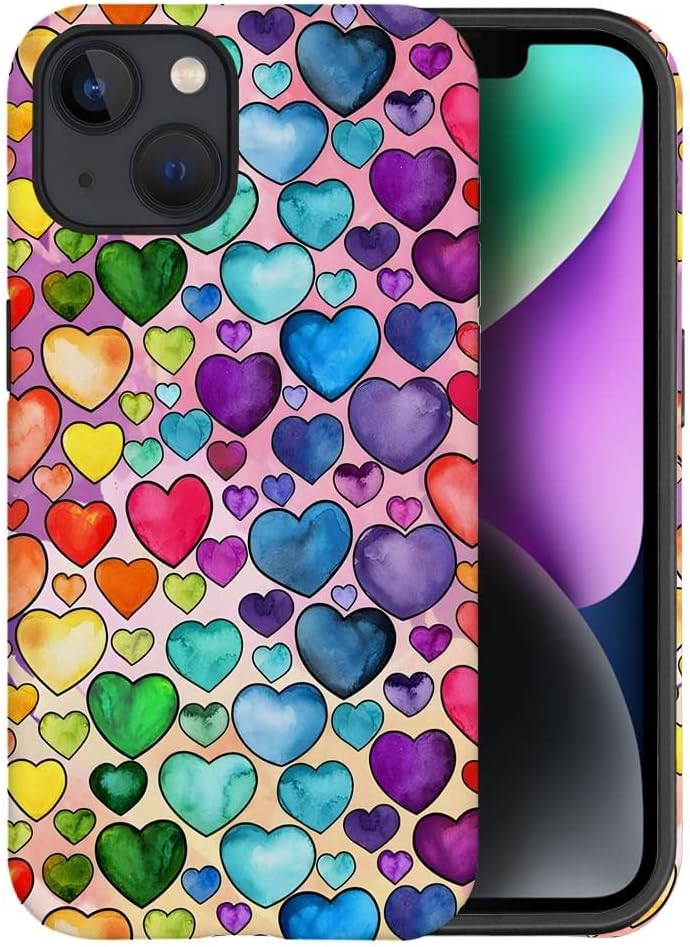 SEized Case Compatible with for iPhone 15 Plus,Colorful Heart Lovely Cute Pink Phone Case for Girl Women Boy Men,Durable Protection Case for iPhone 15 Plus