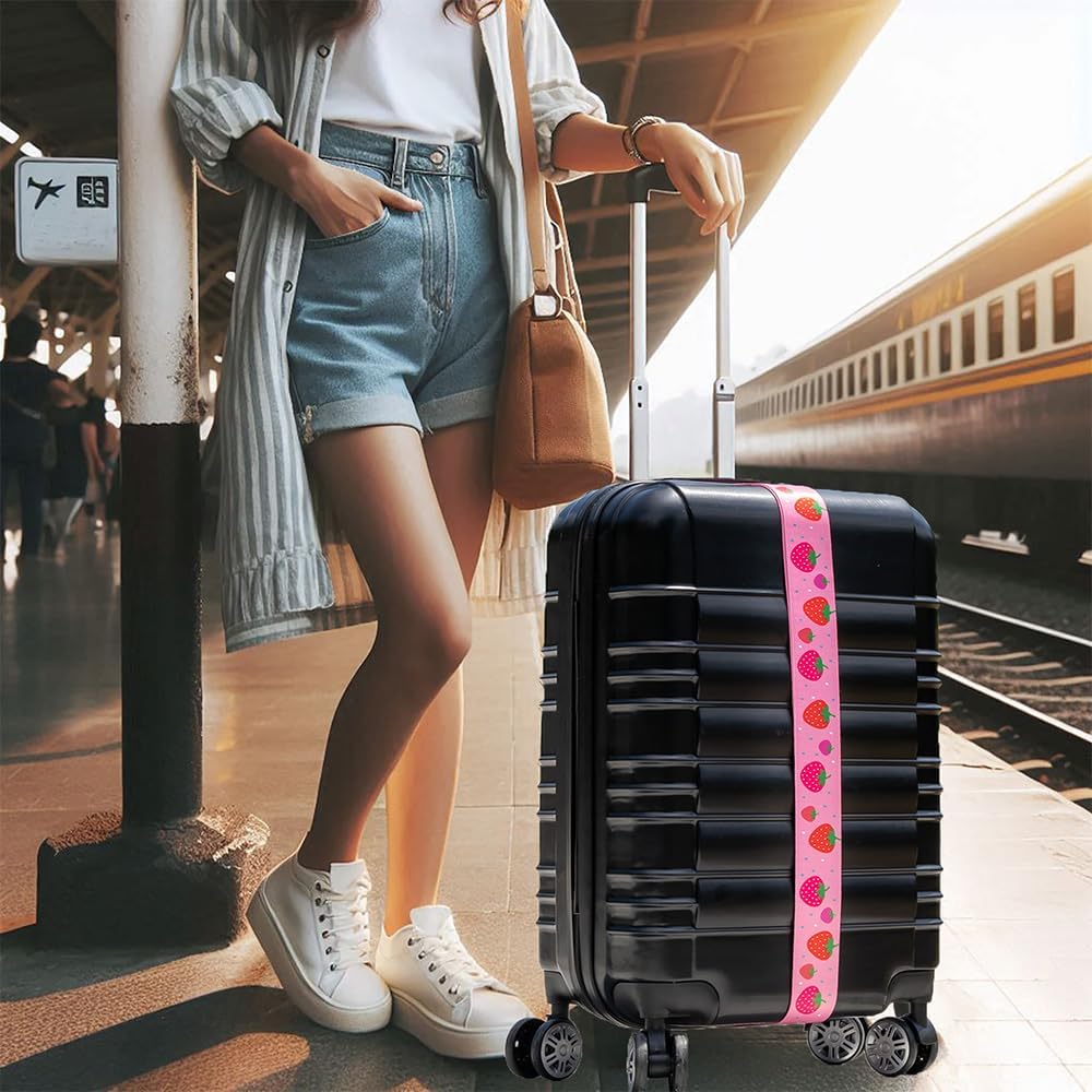 Teeoff Elastic Luggage Straps Suitcase Belts Travel Bag Accessories Adjustable 220CM (Strawberry)
