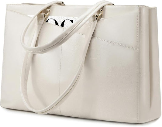 LOVEVOOK Laptop Bag for Women 15.6 Inch Tote Bags Waterproof Computer Briefcase for Teacher Business Office Work Bag,Beige