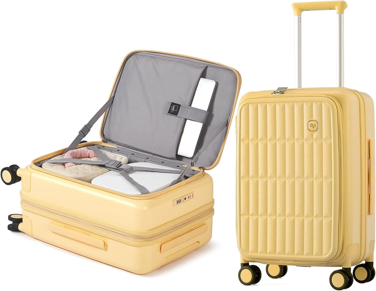 aji Expandable Top Open Carry On Luggage 22x14x9 Airline Approved, 20 Inch Hard Shell Carry On Suitcase with Spinner Wheels,Travel Small Luggage for Women Men,Cheese Yellow