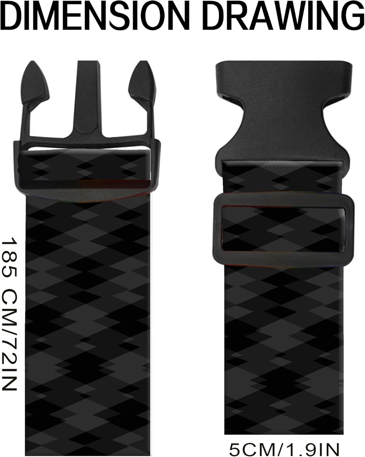 Luggage Straps for Suitcases, Adjustable Travel Belt, Durable Wide Luggage Strap, Cute Suitcase Strap Identifiers with Buckle, Bag Straps for Luggage, Luxury Black Diamond Pattern